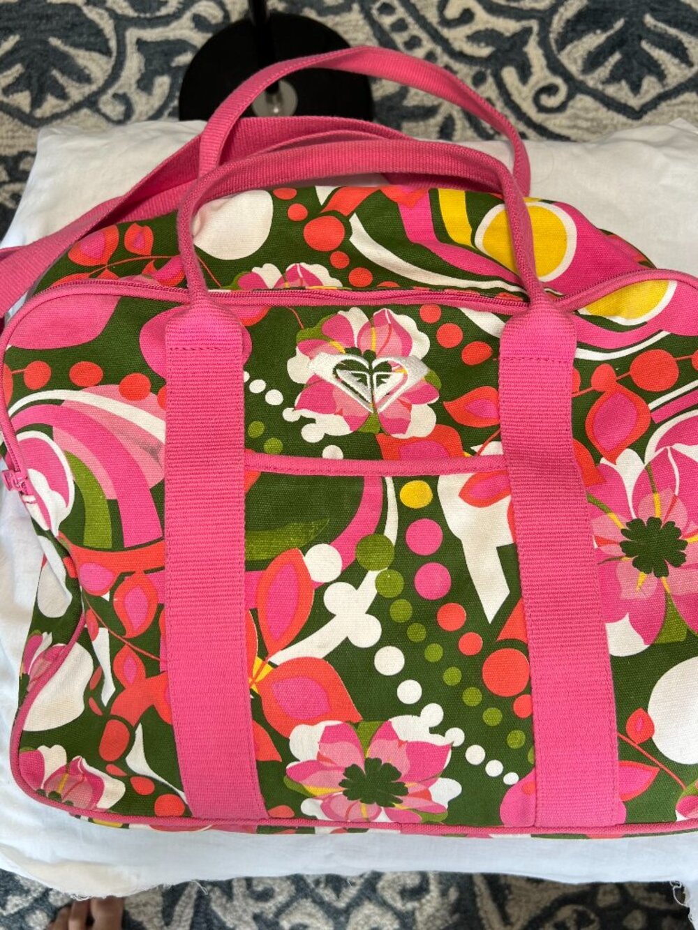 Roxy Floral Canvas Tote bag.  Floral print/brown/green print, shoulder/crossbody